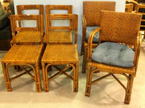 Set of Six Bamboo Chairs with Rush Seat and Backs 
