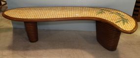 Boomerang Shaped Bamboo Table with Tile Top