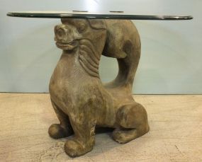 Carved Wood Animal Base Table with Glass Top