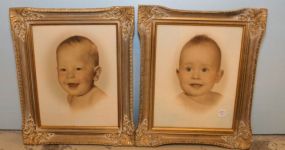 Two Baby Pictures in Ornate Gold Washed Frames