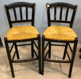 Pair of Painted Black Barstools