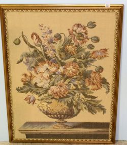 Needlepoint of Flowers in Gold Frame
