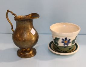 Brass Pitcher & Ceramic Flower Pot