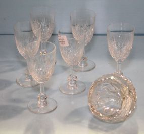 Set of Six Cut Glass Wines & Cut Glass Bowl