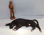 Bull Wall Plaque & Ceramic Cowboy