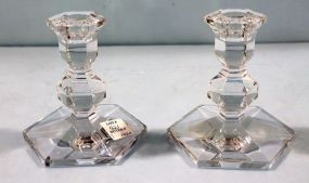 Pair Signed Val St. Lamber Glass Candlesticks