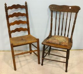 Carved Oak Side Chair & Ladder Back Chair