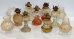 Seven Glass Kerosene Lamps & Shades