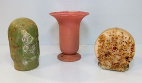 Glass Vase, Bookends & Metal Tank Lid