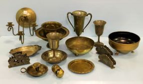 Brass Pots, Metal Sconce & Plated Goblets