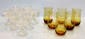 Set of Eight Clear Glass Sherbets & Set of Six Amber Juice Glasses