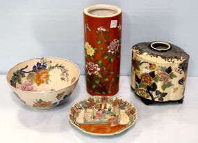Oriental Design Vases, Bowl & Plate