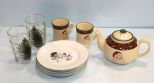 Christmas Teapot, Two Mugs, Four Glasses & Five Plates