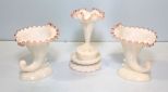 Two Fenton Glass Vases, Small Vase & Frog and Base