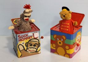 FAO Schwarz Bear in a Box & Schylling Sock Monkey In Box