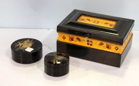 Painted Black Laquer Box & Two Coaster Sets