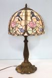 Six Panel Stain Glass Lamp with Lily Pad Base