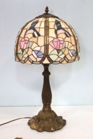 Six Panel Stain Glass Lamp with Lily Pad Base