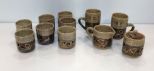 Seven Green Candleholders, Creamer/Sugar & Two Mugs