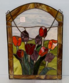 Arched Stain Glass of Tulips