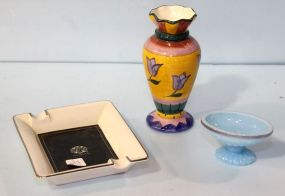 Ashtray, Avon Trinket Blue Box, Painted Glass Vase