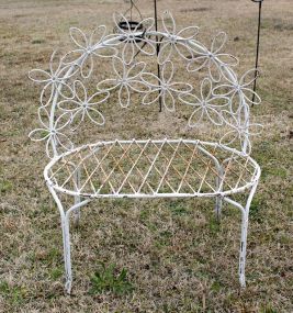 White Wrought Iron Small Daisy Bench