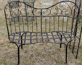 Black Curved Wrought Iron Bench