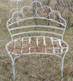 White Wrought Iron Small Bench 