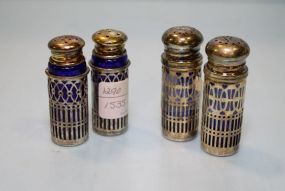 Two Pairs Silverplate with Cobalt Liner Shakers