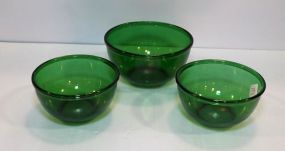 Three Green Glass Mixing Bowls