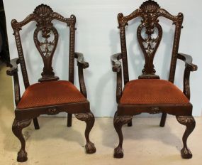 Pair of Mahogany Carved Chippendale Arm Chairs
