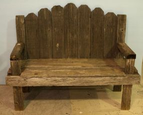 Wood Planked Bench with Arms