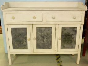 White Three Doors Under Two Drawers Punched Tin Jelly Cupboard