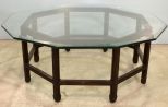 Glass Top Coffee Table with Wood Base