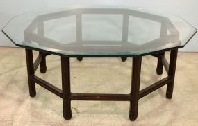 Glass Top Coffee Table with Wood Base