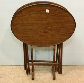 Two Folding Oval TV Tables in Stand