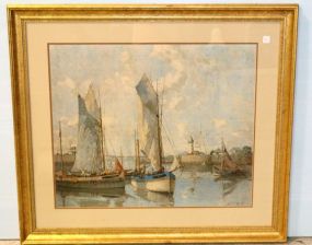 Large Sailboat Print in Gold Frame