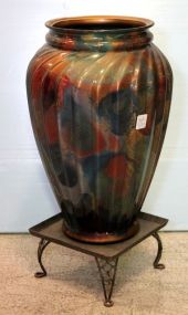 Multi Colored Swirl Vase on Metal Stand
