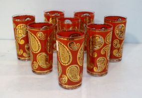Set of Eight Vintage Paisley Design Glasses