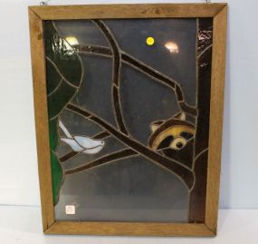 Stain Glass Window of Bird and Raccoon 
