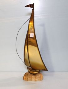 Brass Ship on Rock Base signed Matt