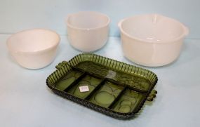 Two Mixing Glass Bowls, Glass Bowl, and Divided Rectangular DIsh