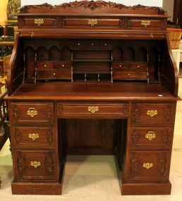 Carved Mahogany Roll Top Desk