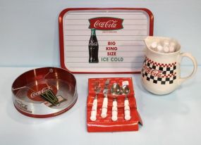 Large Coke Pitcher, Coke Bottle Tray, Rectangular Coke Tray & Coke Flatware