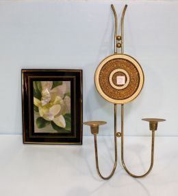 Metal Sconce & Foil Picture of Magnolia