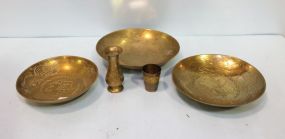 Nest of Three Brass Bowls, Brass Vase