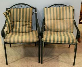 Pair Green Wrought Iron Chairs with Cushions