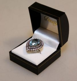 5 Ct. Blue Topaz Dinner Ring in Double Halo Setting