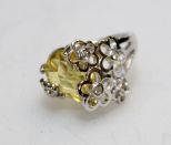 Yellow Sapphire Estate Ring with White Topaz Accents