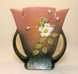 White Rose Roseville Fan Vase